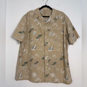 Croft&Barrow Mens Beige Hawaiian Short Sleeve Shirt XL Nautical Tropical Print